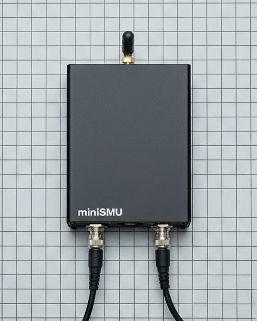 miniSMU MS01 from above on graph paper with both BNC test leads connected