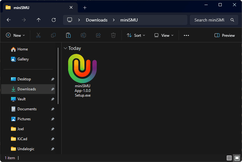 Screenshot des miniSMU-Installationsprogramms